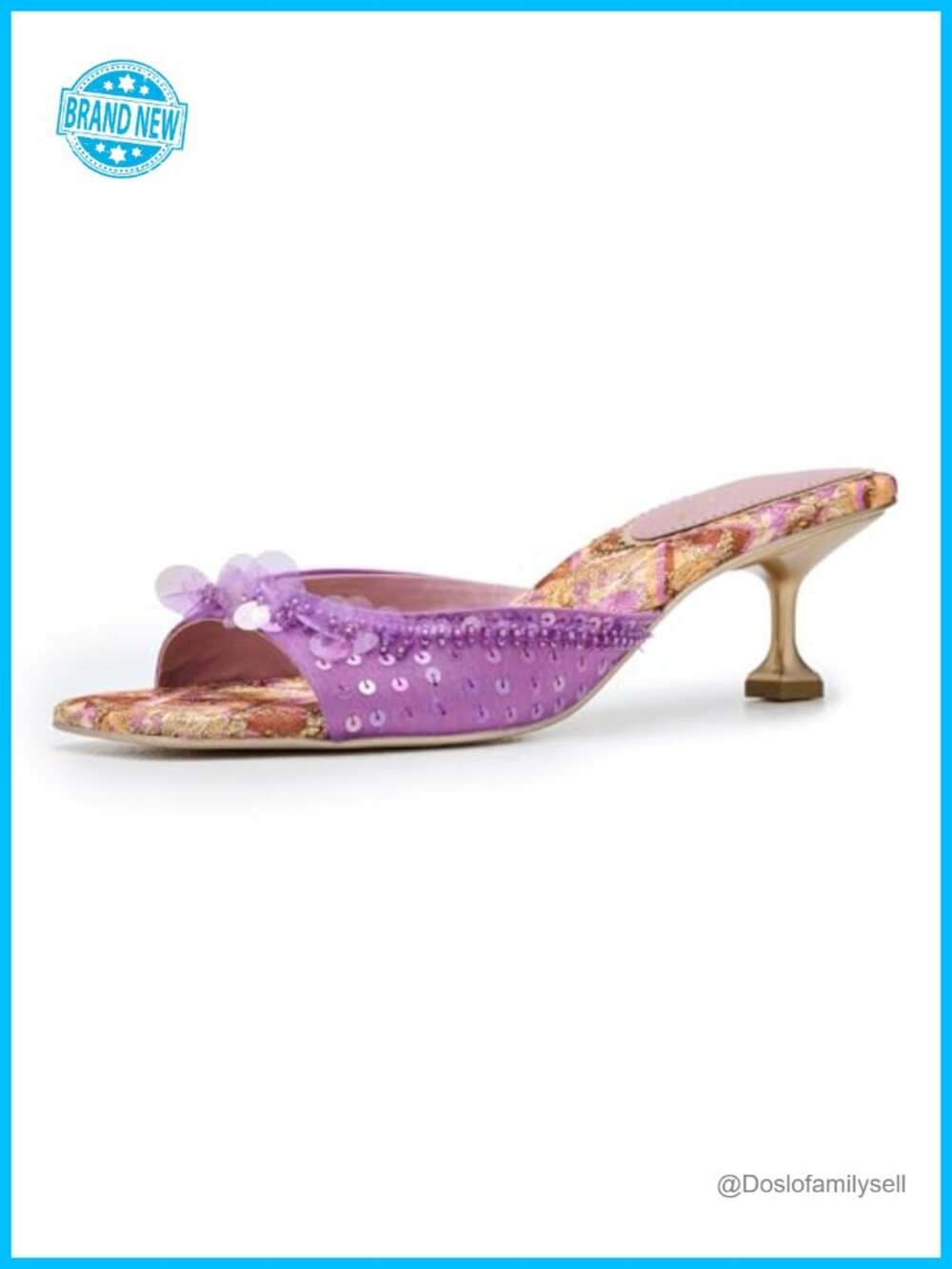 Slip On Kitten Heel Mule Sandals with Jeweled Accents